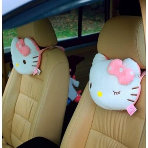 Kawaii Hello Kiitty Car Stuffed Plush Neck Pillows Pack Headrest For Head Pain Relief Filled Fiber Universal Car Pillow Gifts