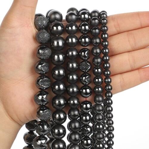 6/8/10/12mm Round Black Hematite Stone Natural Stone Bead For Jewelry Making DIY Loose Space Beads Necklace Bracelet Handmade