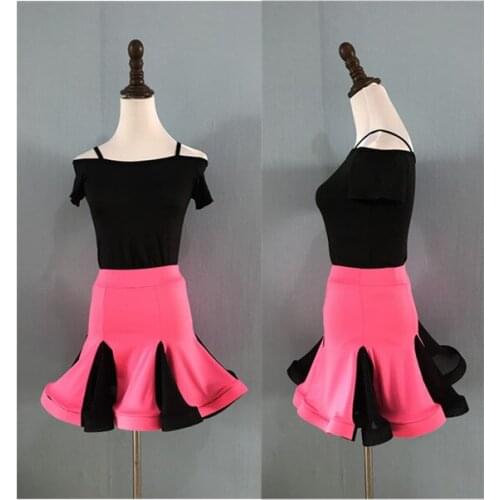 Hot Sale Cheap Girls Dew Shoulder Lotus Leaf Collar Dance Dresses Child Kid Performance Latin Skirt Suit Practice Dress