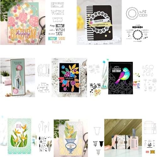 Flowers & Leaves“ WISH YOU"Metal Cutting Dies&Coordinating Stamps For Scrapbooking Craft Die Cut Card Making Card