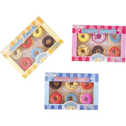 6 Pcs/Lot Candy Donuts Eraser Set Students Eraser Stationery Supplies Wholesale