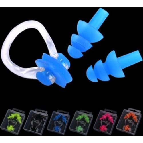 NEW 1 Set Waterproof Soft Silicone Swim Set Nose Clip Ear Plug Diving Sound Noise Reduction Earplug Box Swimming Accessories