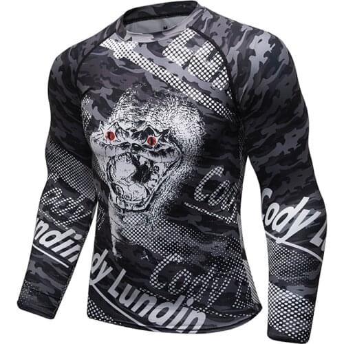 New 2021 Men Compression Shirts MMA Rashguard Keep Fit Hot Sales Full Printing Long Sleeve Shirts Compression Rashguard for Men