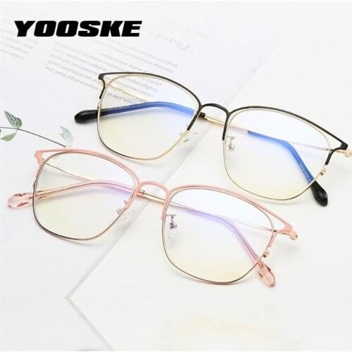 YOOSKE Anti Blue Light Cat Eye Glasses Frames Women Chic Computer Eyeglasses Protection Eyewear Optical Spectacles Myopia Frame