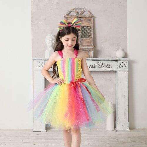 Bling-Bling Girls Tutu Dress Rainbow Halloween Costume Dresses Kids Carnival Disguise Cloth Princess Robe Birthday Gift Vestidos