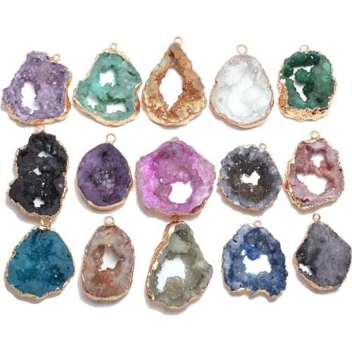Natural Agates Stone Pendants Irregular Colorful Druzy Geode Agates Stone Charms for Jewelry Making Necklace Bracelet Gift