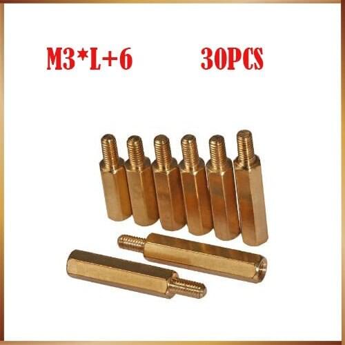 Pcb spacer 30PCS M3 Copper Brass Pillars Standoff Circuit Spacer PCB Board Nut Screws Hex Round Single Cylinder Head
