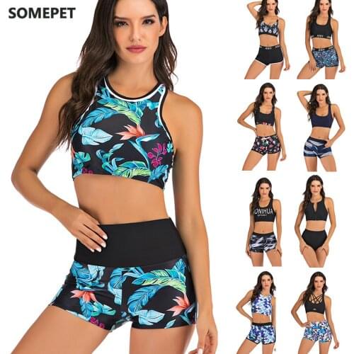 Plus Size Bikini Women Print Swimwear Sport Style Swimsuit Shorts Biquini High Waist Tankini Crop Top Bathing Suit Mujer Beach
