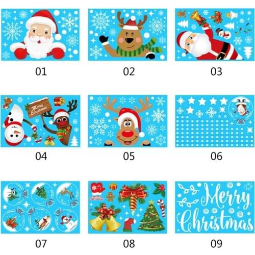 Removable Merry Christmas PVC Static Sticker Santa Elk Window Stickers Beautiful snowflake Wall Decal New Year Party Glass Decor
