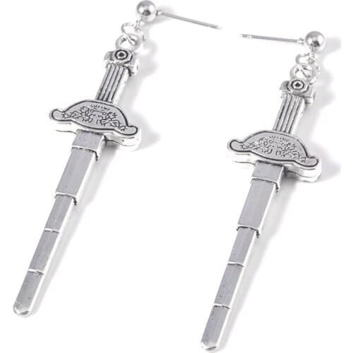 Anime Shaman King Cosplay Pendant Earrings Yoh Asakura Tao Ren Sword Drop Earrings for Women Men Ear Clip Jewelry Props