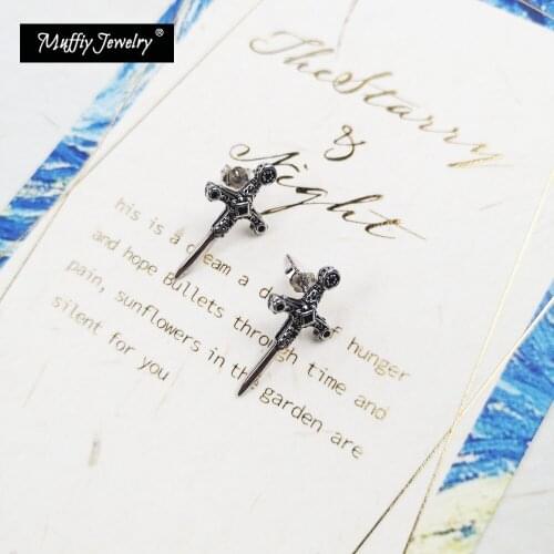 Ear Studs Swords Earrings Genuine 925 Sterling Silver 2021 New Fine Jewelry For Women Men Vintage Fantasy Mystical Gift