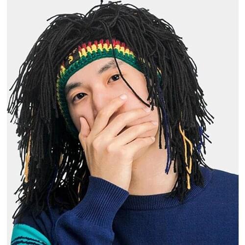 Wig Beanie Caps For Men Handmade Crochet Winter Warm Hat Halloween Holiday Birthday Gifts Funny Party Balaclava