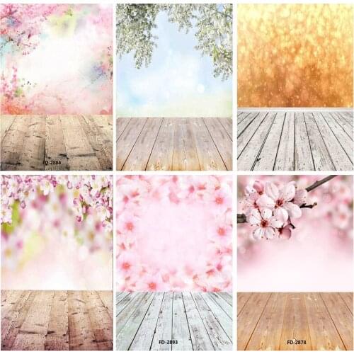 Vinyl Custom Photography Backdrops Props Spring flowering branch Blossom Glitter on wooden background NY-35