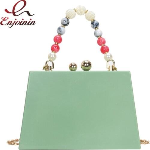 Trapezoid Acrylic Box Party Purses and Handbags for Women Colorful Beaded Ladies Chain Shoulder Bag Wedding Clutch Designer Bag