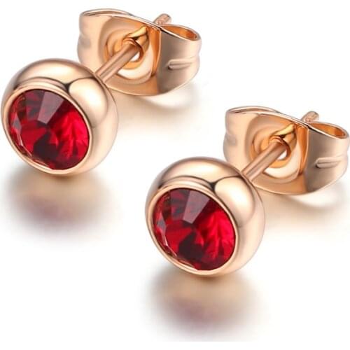 TracysWing Simple Copper Crystal OL Fashion Trendy Stud Earrings for women&Men Rose Gold Color Wholesale #20344r-red