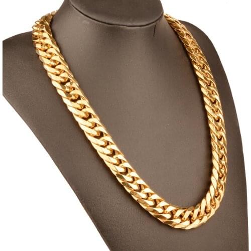 Tiasri Heavy Chains Necklaces For Men Width 13mm/19mm Stainless Steel Gold Color Cuban Link Chain long Necklace Wholesale