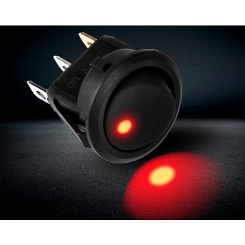 1Pc 12V DC Waterproof Round Rocker Switch Dot Dash Car Van Boat LED Illuminated Light Toggle Switch ON/OFF Black Button