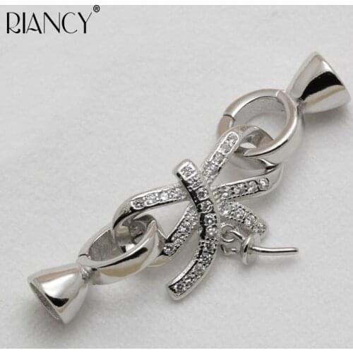 1pieces Hot strip 925 sterling silver Bow pearl Necklace buckle DIY Jewelry accessories Bracelets pearl button