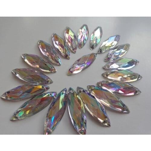 100pcs navette shape flatback loose gem stone clear AB colour sew on Rhinestones 8*26mm crystal Accessories For Hand Sewing