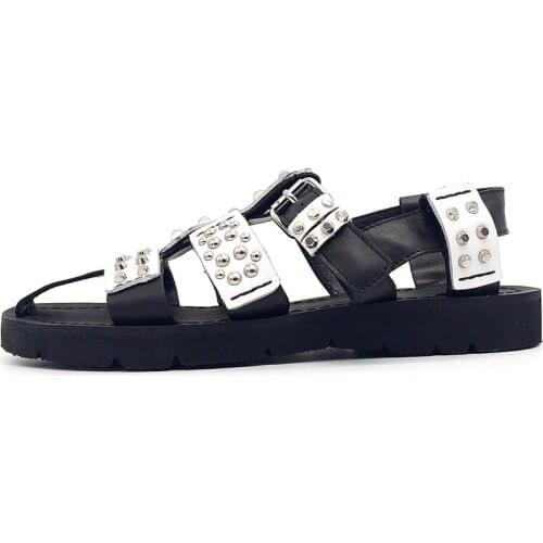 2018 Punk Style White Black Cut out Rivets Rome Gladiators Summer Hot Sandals
