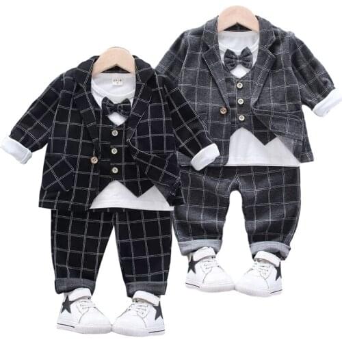 3 Pieces/set Childrens Clothing Sets Baby Casual Plaid Coat Vest Pants Suits Boutique Kids Clothing Boys Outfits Conjunto Bebe