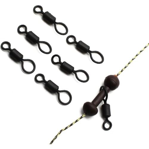 30PCS Big Eye Swivels Carp Rig Lead Making Accessories for Carp Fishing Helicopter Chod Rig Matt Black Swivels Size 8