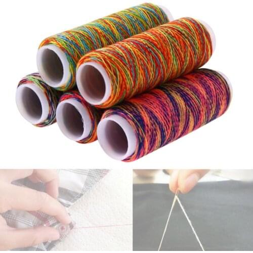 5Pcs/Set Gradient Rainbow Colorful Polyester Thin Hand Sewing Thread Embroidery Stitching Yarn DIY Craft Knitting Accessories