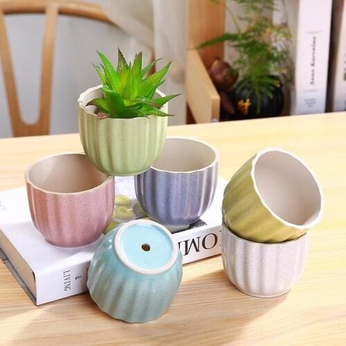 6 Pcs/Set Ceramics Flower Pot Candy-Colored Succulent Flower Pot Small Petal-Shaped Striped Macaron Ceramic Vase Simple Crafts