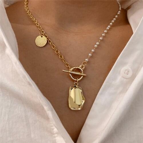Asymmetric Necklace For Women Vintage Gold Color Choker Necklace Irregular Coin Pendant Necklace Jewelry 2021 New Fashion