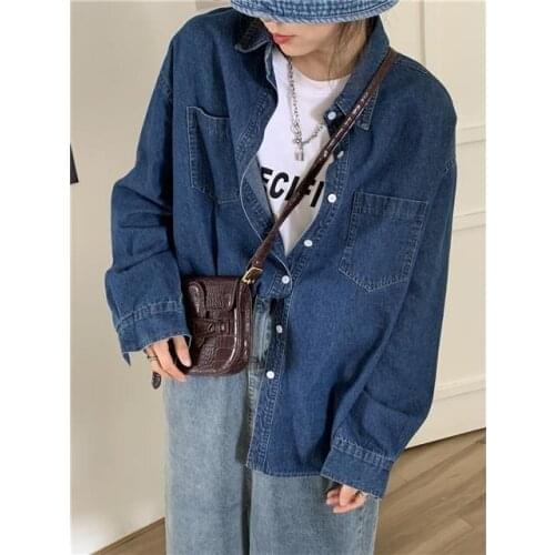 Blouse Women Shirt Denim Shirt Winter Loose Casual Polo Collar Coat for Women Blusas Ropa De Mujer
