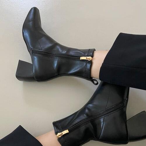 Fashion Women Boots 2020 New Arrivals Square Head Side Zipper Shoes Ankle Shoes Party Fashion High Heels Autumn and Winter Boot