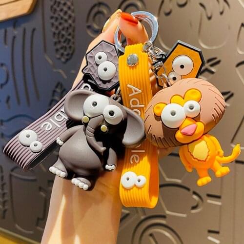 New Popular Ugly Cute Big Eye Bull Keychains Cute Elephant Lion Key Chain Silicone Cartoon Animal Keyring Bag Pendant Pendant