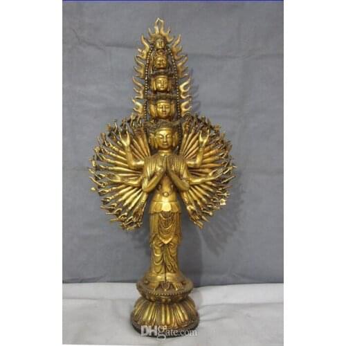 Bronze Copper Gild Buddhist 1000 Arms Avalokitesvara GuanYin Buddha Statue