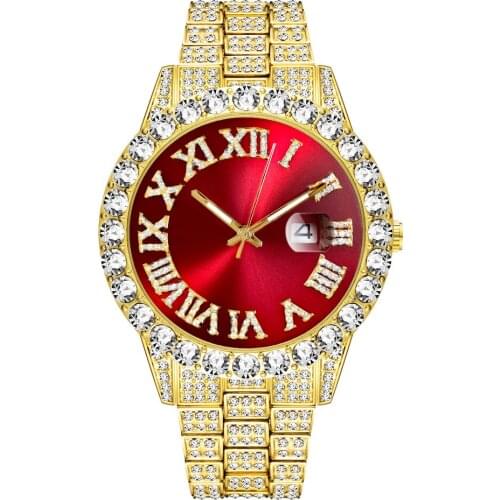 Watch Personality Hip Hop Style Roman Diamond Watch for Men High Quality Waterproof Calendar Quartz Stainless Steel Watches