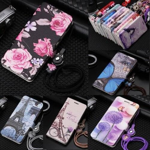 Exclusive Lanyard Cover Painting Butterfly Flower Tower Flip Leather Case For Huawei Nova 3i Capa For Huawei Nova 2 Plus