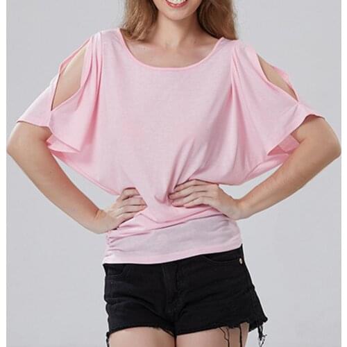 Women Shirt Sexy Off Shoulder Shirt Beautiful Blouse Women Bat Sleeves Off Shoulder Short Round Neck Loose Shirt Plus Size