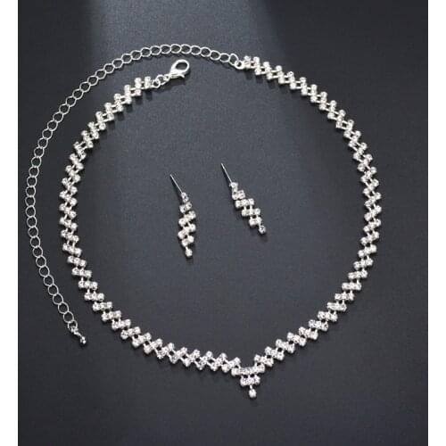 Fashion Various Shapes Full Diamond Tassel Earrings Necklace Set Never Fade Stainless Steel Jewelry For Wedding Anniversary Gift