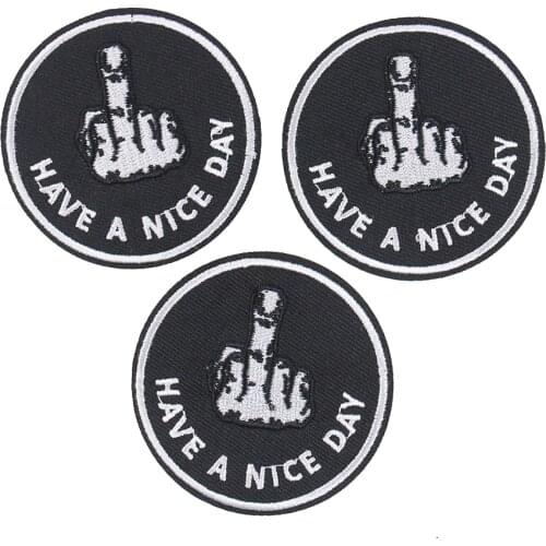 Round Black Have A Nice Day Finger Ghost Outlaw Motorcycle Biker Club Sew/Iron on Embroidered Appliqued Badge Sign Biker