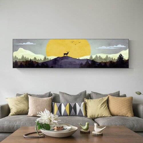 Forest Landscape Wall Art Canvas Poster and Print Deer Sunrise Canvas Painting Nordic Style Picture for Living Room Decor