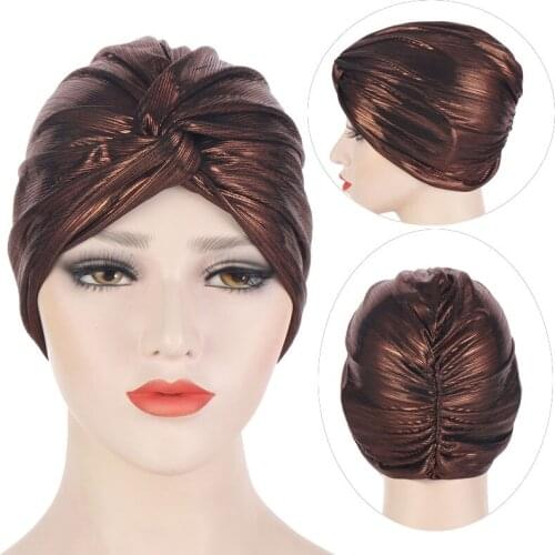 Trendy Hot Stamping Turban Hijab Caps Twisted Muslim Hat Female Headscarf Bonnet Turbant Femme Musulman Ladies Head Wraps