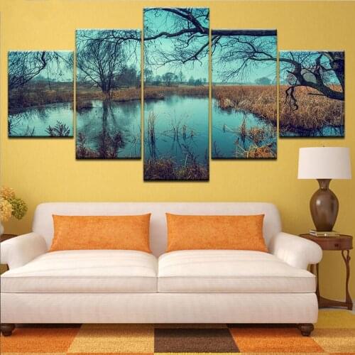 Mosaic diamond full square round diamond painting scenery 5 Pieces forest tree scene Lake Pictures rhinestone embroidery 5d art
