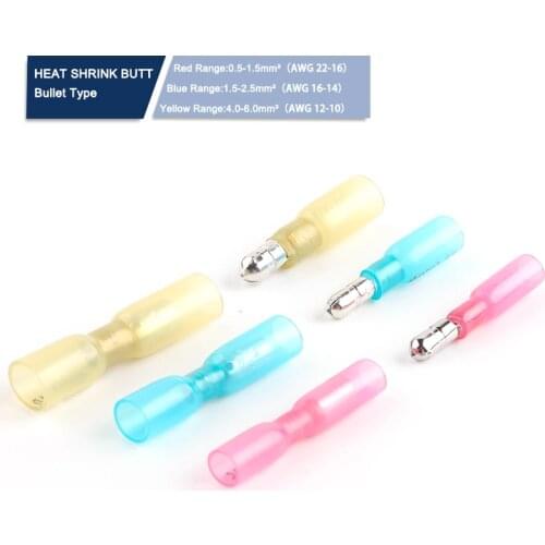 50PCS Heat Shrink Bullet Female Male Electrical Crimp Terminal Wire Waterproof insulation Cable Connectors Splice Kit 22-10 AWG