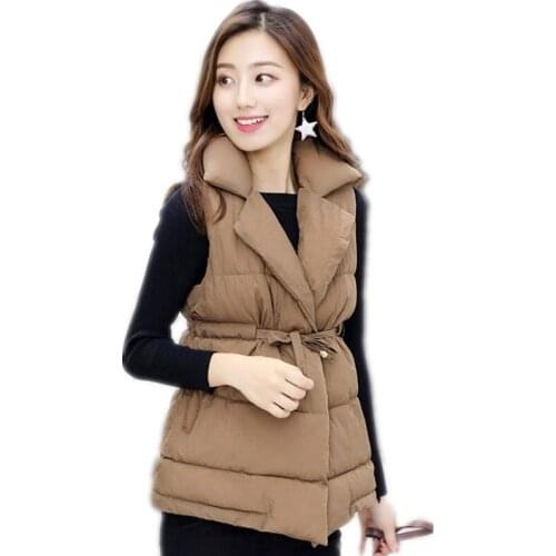 2018 New Elegant Autumn Winter Women Short Vest With Sashes Female Stand-Collar Button Slim Vest Women Warm Outerwear Vest Q603