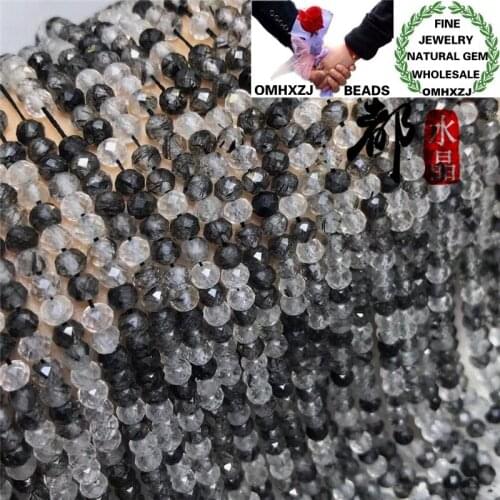 OMHXZJ Wholesale ZB334 3x4mm DIY Bracelet Necklace Jewelry Making Accessories Natural Stone Fine Black Rutilated Quartz Beads