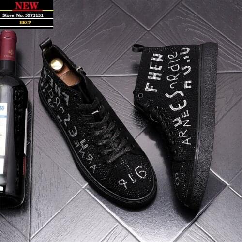 Autumn Fashion Designer Men Casual Shoes Luxury Rhinestone Punk Sneakers Hip Hop Board Shoes Flats Zapatillas Hombre