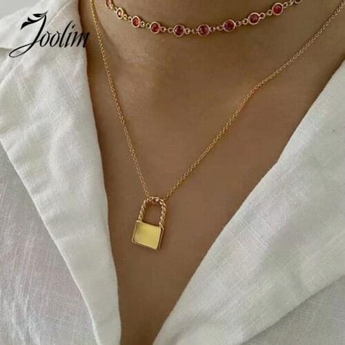 JOOLIM Jewelry Wholesale Gold Finish Padlock Pendant Necklace Stainless Steel Necklace