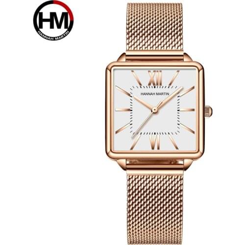 Dropshipping High Quality Japan Quartz Movement Hannah Martin Women Stainless Steel Mesh Band Rose Gold Waterproof Ladies Watch