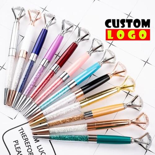 Custom Logo Pen Metal Crystal Diamond Wafer Ballpoint Pen Student School Beauty Ball Pen Gift School, Office, Stationery