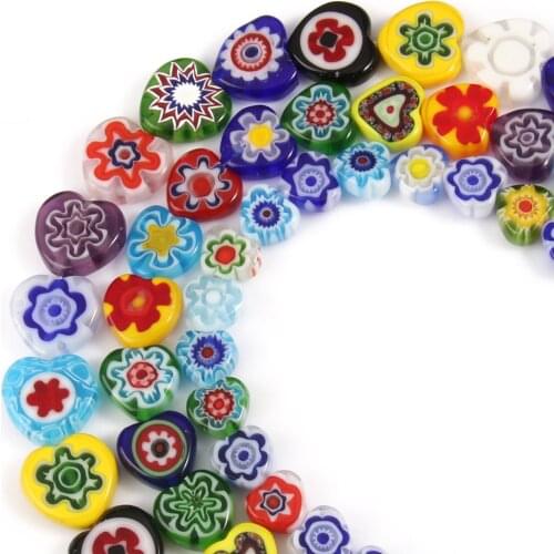 Millefiori Flower Stripe Heart Lampwork Glass Beads Trendy Loose Round Spacer Beads For DIY Bracelet Necklace Making Jewelry Fin
