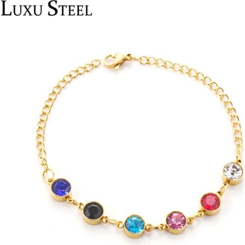 LUXUSTEEL High Quality Colorful Stone Wedding Bracelet Stainless Steel Gold Filled Shiny Crystal Bracelet Bangles Women Party
